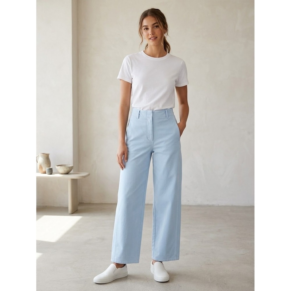 Wilfred Free Aritzia Light Blue Wide Leg High Rise Pants Size 6 Cotton Lyocell